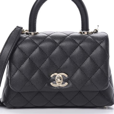 CHANEL Caviar Quilted Mini Coco Handle Flap Black 